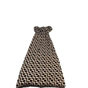 Trixxi Strapless Maxi Dress Geometric Print Black Beige Ruched‎ Smocked XS